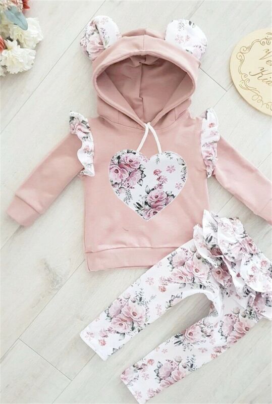 2Pcs Hoodie Top and Ruffle Pants  0-24M