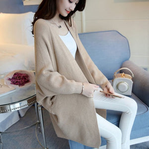 Spring Autumn Solid Long Cardigans for Woman  Casual Loose Ladies Knitted Sweater Female Batwing Sleeve Long Cardigans