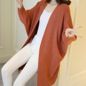 Spring Autumn Solid Long Cardigans for Woman  Casual Loose Ladies Knitted Sweater Female Batwing Sleeve Long Cardigans
