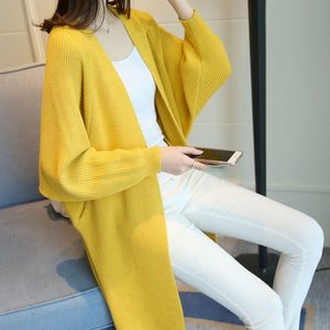 Spring Autumn Solid Long Cardigans for Woman  Casual Loose Ladies Knitted Sweater Female Batwing Sleeve Long Cardigans