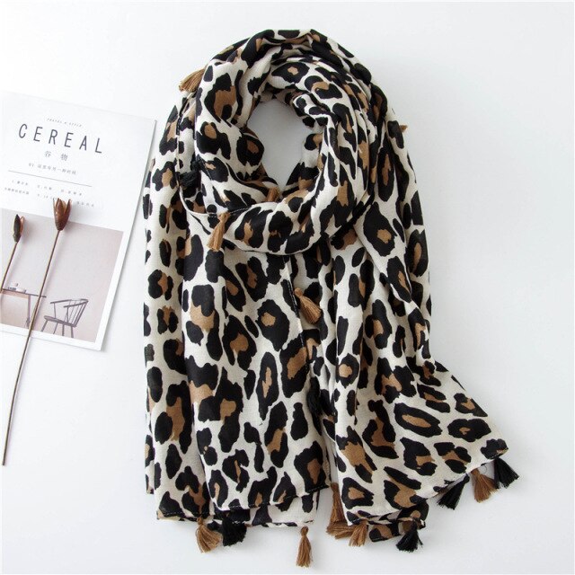Turquoise Leopard Dot Spain Style Scarf Women Luxury Cotton Viscose Tassel Wrap Pashminas Stole Muslim Hijab foulard bandana