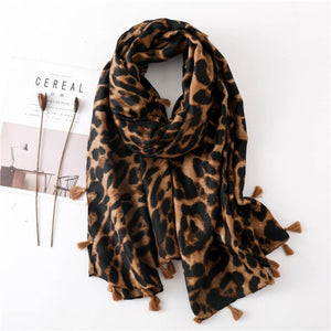Turquoise Leopard Dot Spain Style Scarf Women Luxury Cotton Viscose Tassel Wrap Pashminas Stole Muslim Hijab foulard bandana